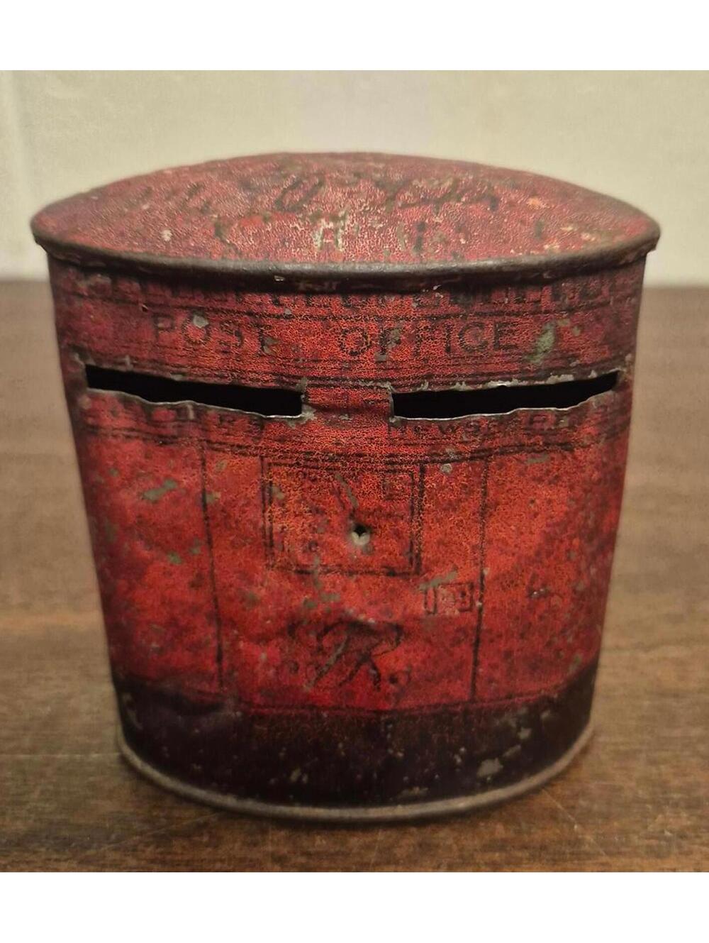 Vintage Burnett Ltd Red tin Post box style Money Box, Sealed.